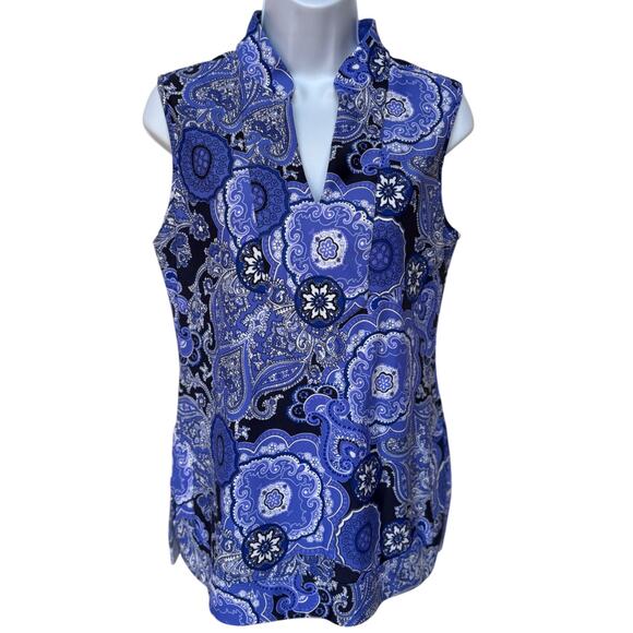 Jude Connally Sleeveless Paisley Pullover Top with Same Fabric Wide Trim size S - Picture 4 of 12